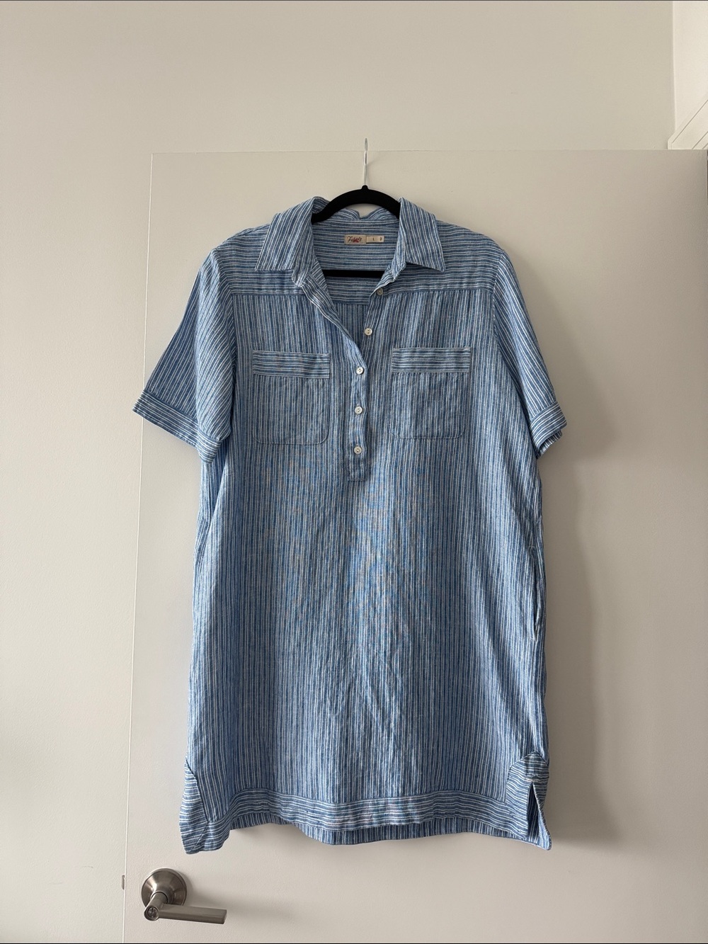 Faherty Light Blue Striped Button-Down Shirt Dress